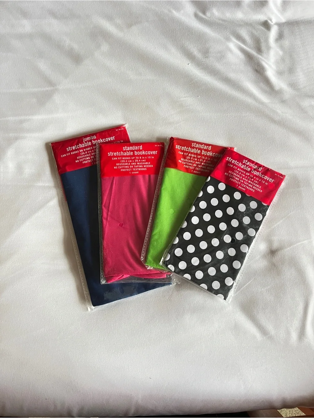 Target Stretchable Bookcover Lot (4) Jumbo & Standard Navy Pink Green Polka Dot